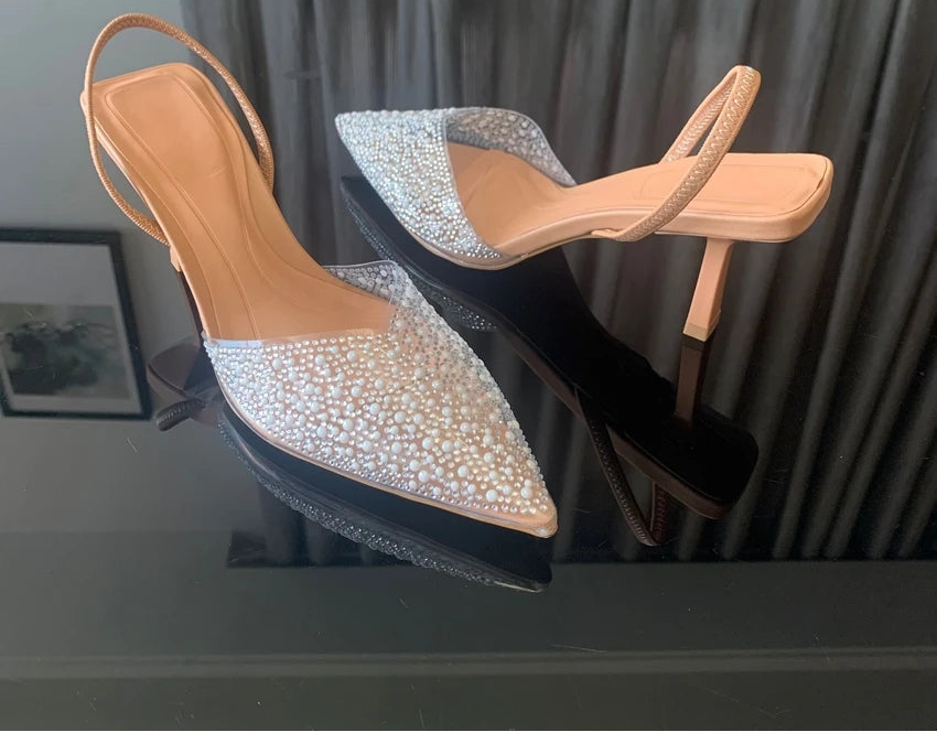 Women’s Crystal Slingback Heels with Pointed Toe