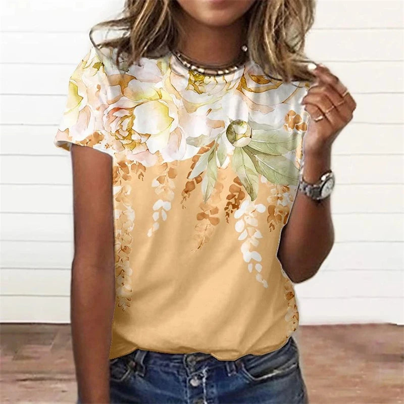 Summer Fashion Women's T-shirt 3d Floral Print Tee Large | OWNLUXE
