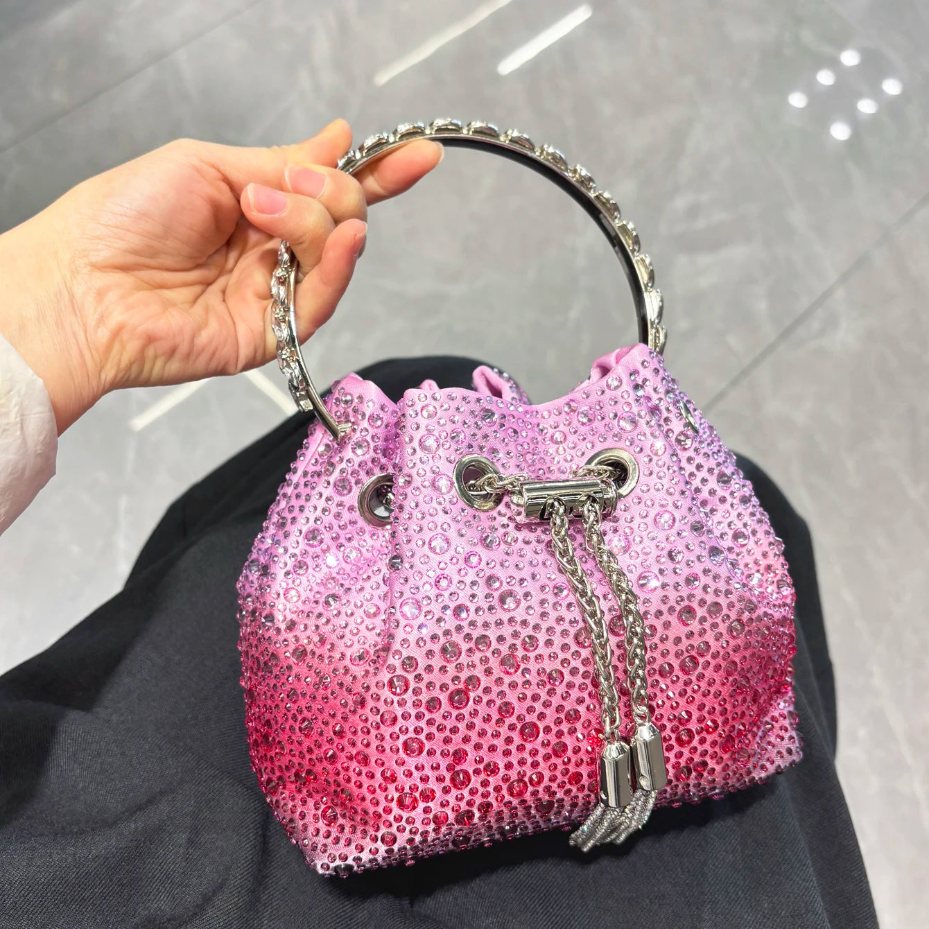 Crystal Bucket Evening Bag (Green Pink) | OWNLUXE