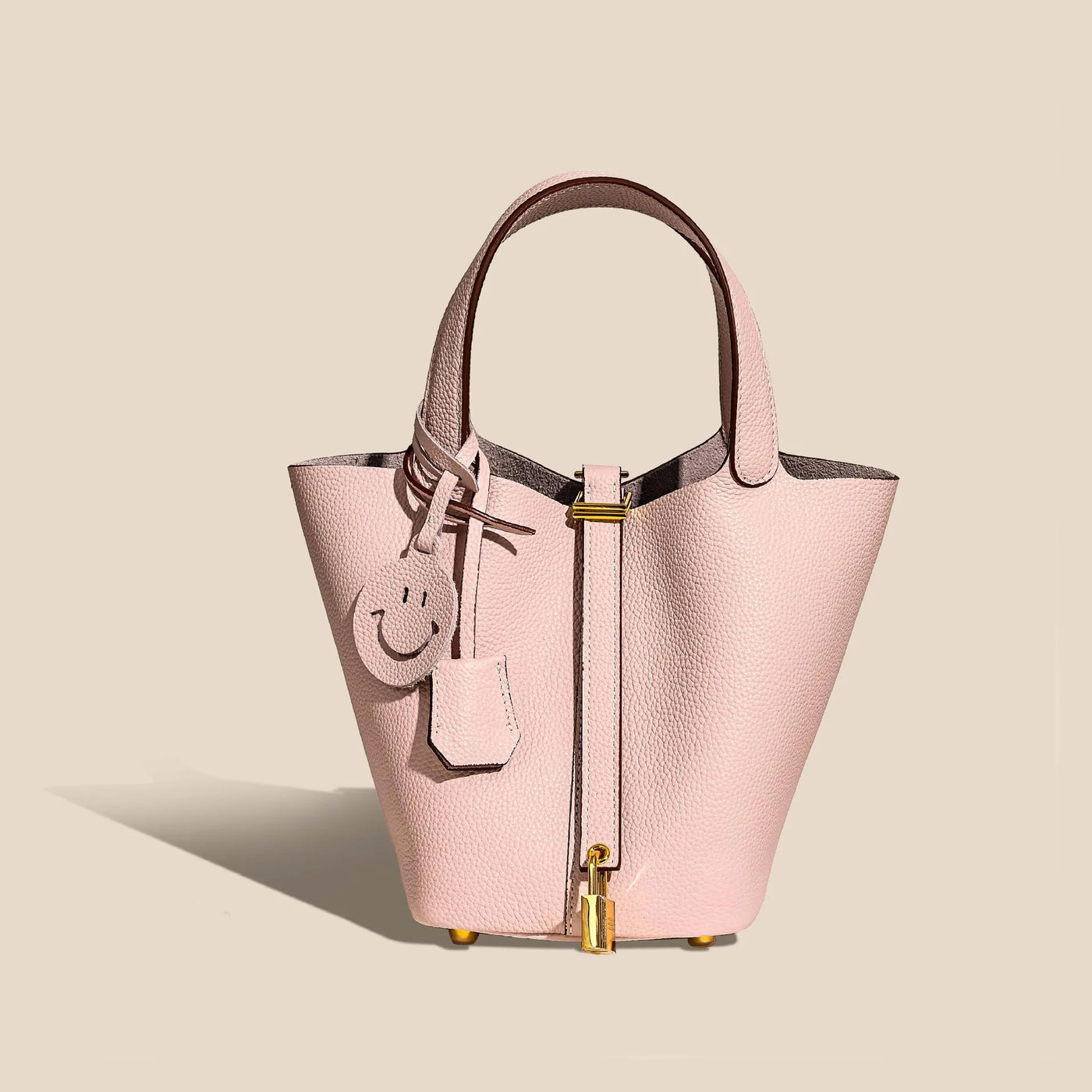 Genuine Cowhide Leather Bucket Bag - Fashion Lock Handbag with Phone Pocket | OWNLUXE