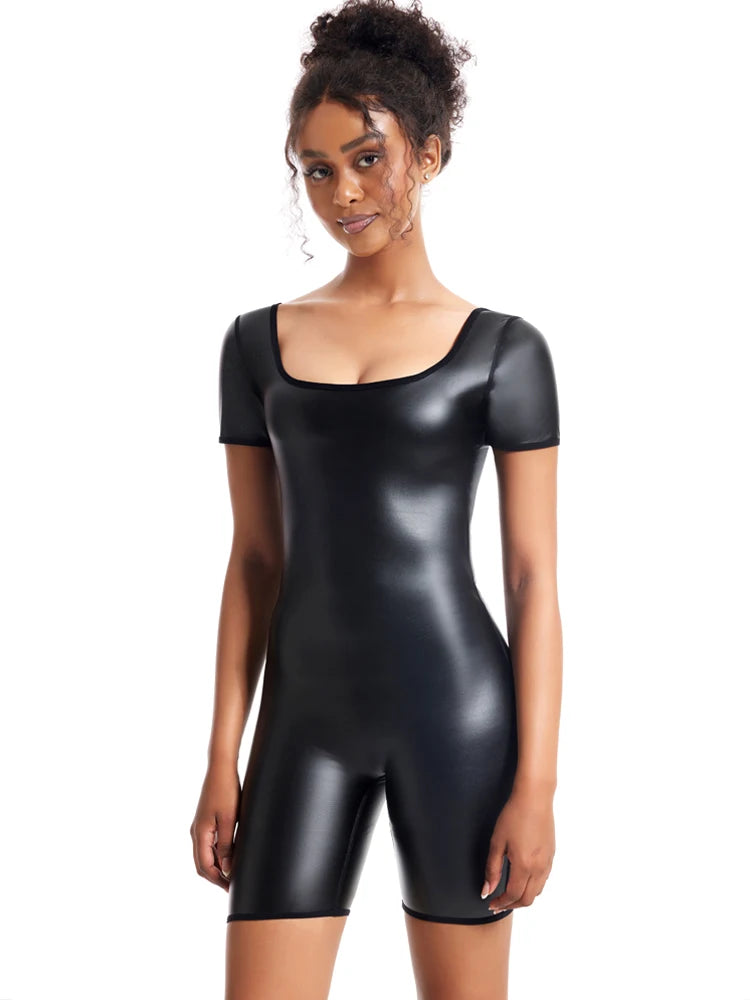 Faux Leather Bodysuit Shaper - Medium Control Wire-Free Shapewear