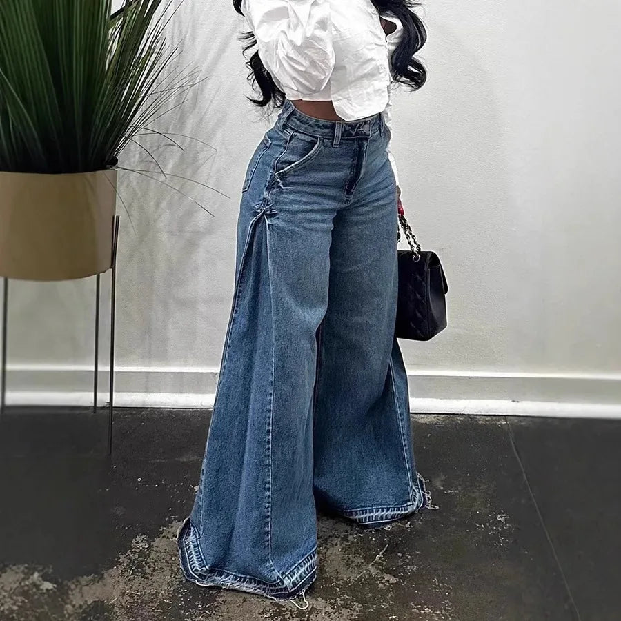 High-Waist Wide-Leg Denim Relaxed-Fit Jeans | OWNLUXE