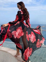 Women Swimsuit Cover Up Sleeve Kaftan Beach Tunic Dress Robe De Plage Solid White Cotton Pareo  High Collar Beachwear