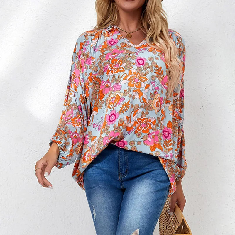 Plus Size Floral Pullover Top – Loose Fit Everyday Tee