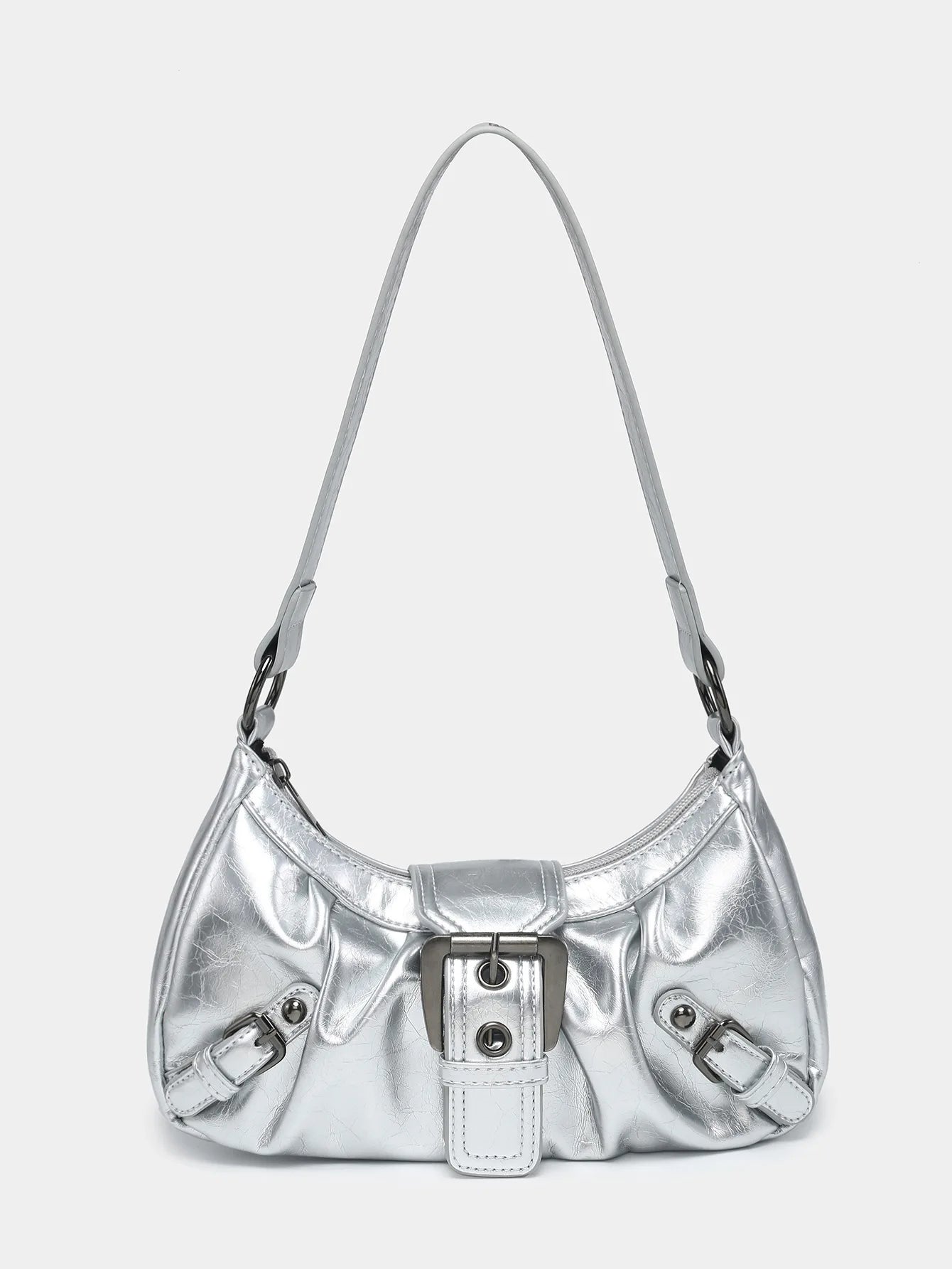 Patent Leather Saddle Bag – Retro Moto Shoulder Purse with Rivet Details