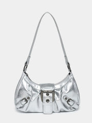 Patent Leather Saddle Bag – Retro Moto Shoulder Purse with Rivet Details