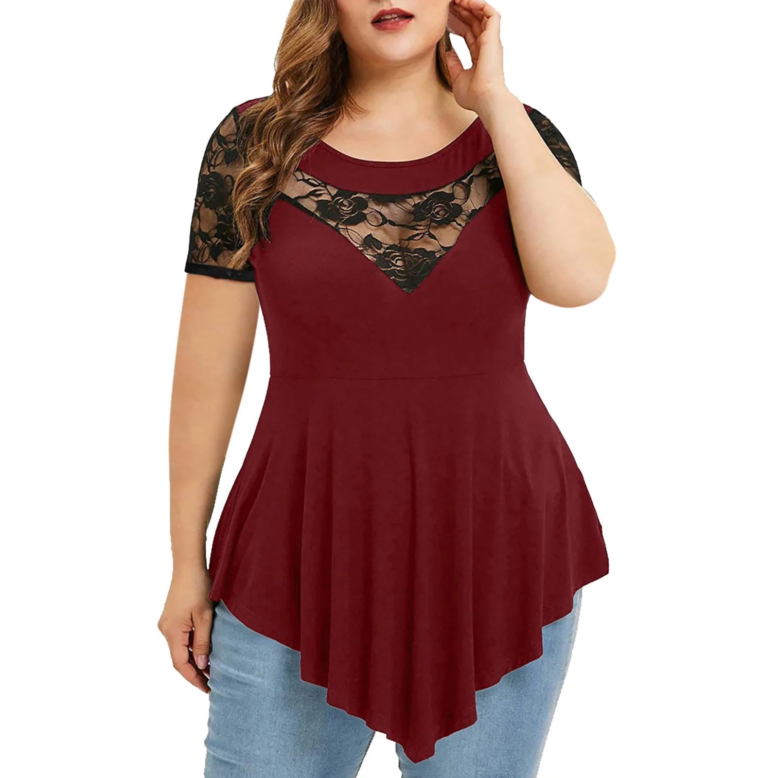 Plus Size Lace Hollow-Out Tee / T-shirt en dentelle ajourée