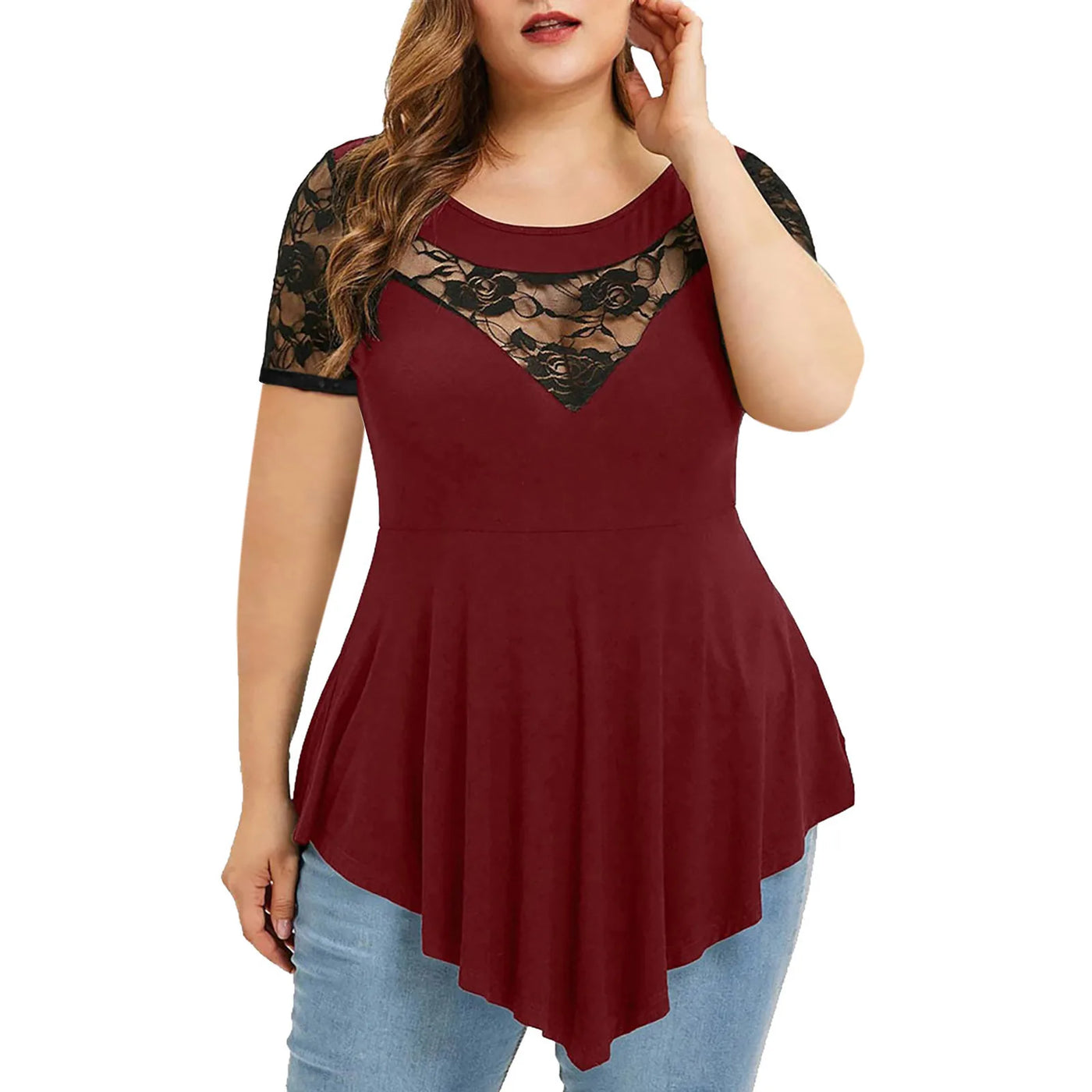 Lace Hollow‑Out Tee – Breathable Stretch Summer Top