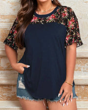 Plus Size Printed Woolen Top – Casual All‑Season O‑Neck