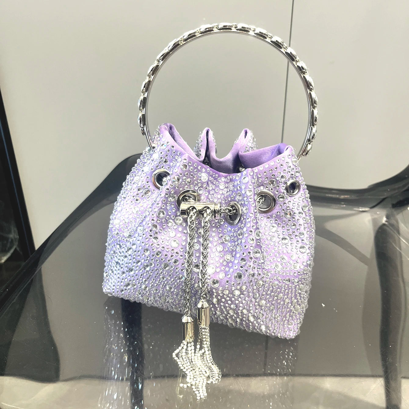 Crystal Bucket Evening Bag (Green Pink) | OWNLUXE