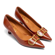 Women’s Pointed Mid-Heel Pumps with Glossy Finish