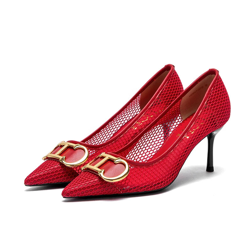 Pointed T‑Strap Heels – Sleek Canvas High Heel Pumps