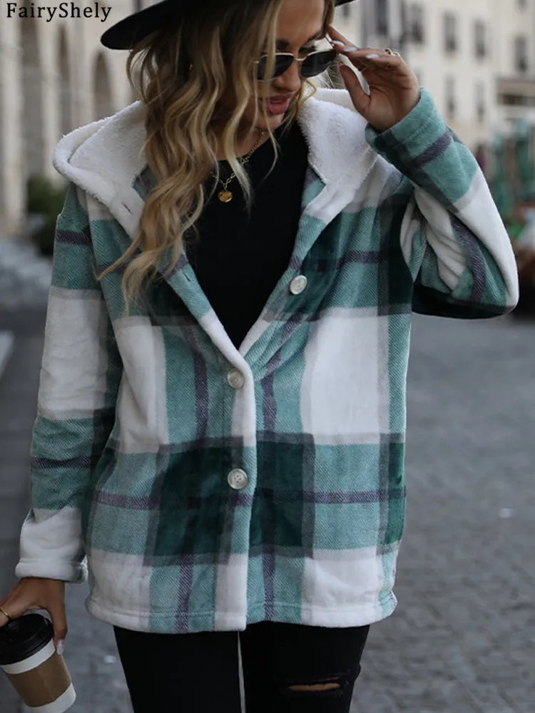 Hooded Long-Sleeve Plaid Patchwork Jacket | OWNLUXE
