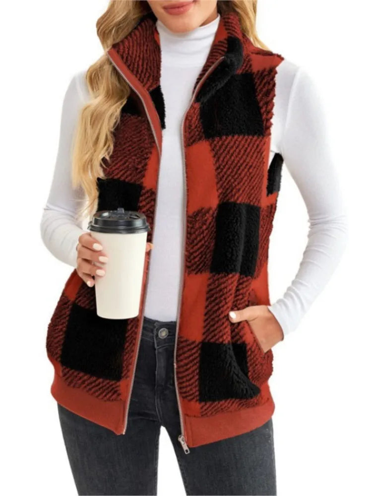 Plaid Vest Pocket Sleeveless Coat | OWNLUXE