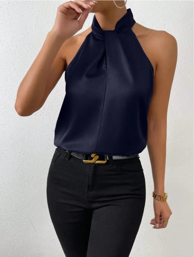 Vest Halter Satin Turtleneck Top | OWNLUXE