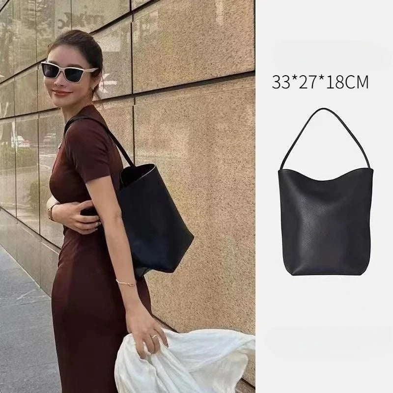 Soft PU Leather Bucket Bag Large Capacity Commuter Shoulder Handbag Lychee Pattern Women's Underarm Female Ladies Versatile