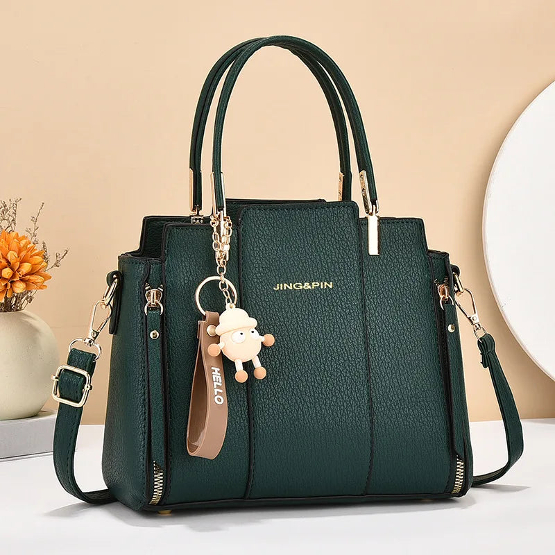 PU Leather Tote Bag with Tassel – Soft Shoulder Bag with Zipper Closure