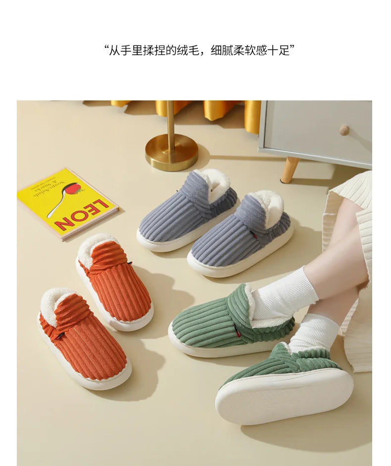 Evshine Winter Fur Plush Slippers – Soft Sole Home Shoes