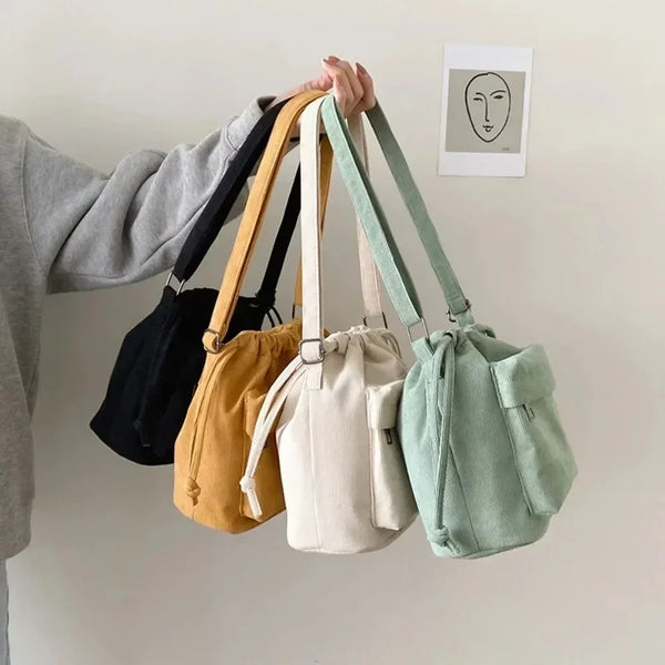 Corduroy Drawstring Bucket Bag – Shop at OWNLUXE
