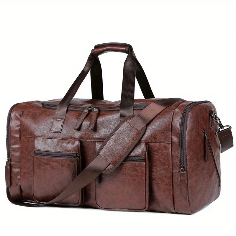 Multi-Compartment PU Leather Adjustable Travel Duffel Bag | OWNLUXE