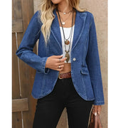 Denim Extended-Size Long-Sleeve Blazer | OWNLUXE