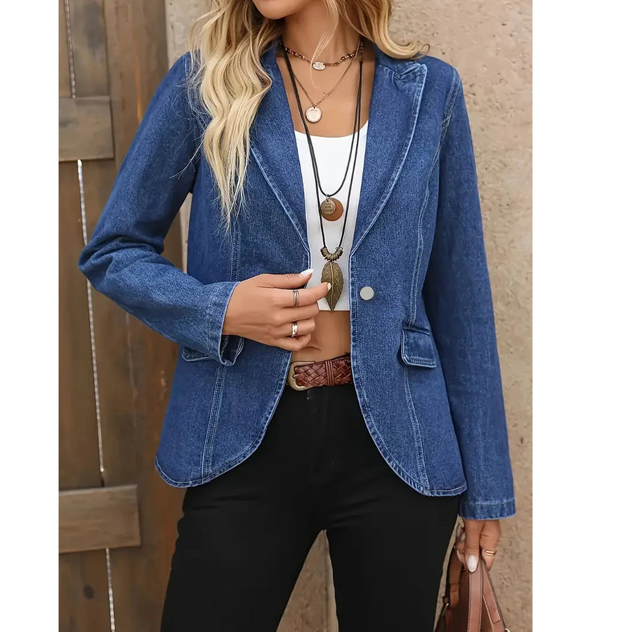 Denim Extended-Size Long-Sleeve Blazer | OWNLUXE