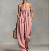 Strapless Wide-Leg Off-Shoulder Backless Jumpsuit | OWNLUXE