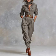 Long-Sleeve Button-Down Jumpsuit | OWNLUXE