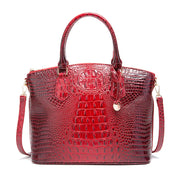 Crocodile Embossed Leather Handbag - Classic Shoulder Bag