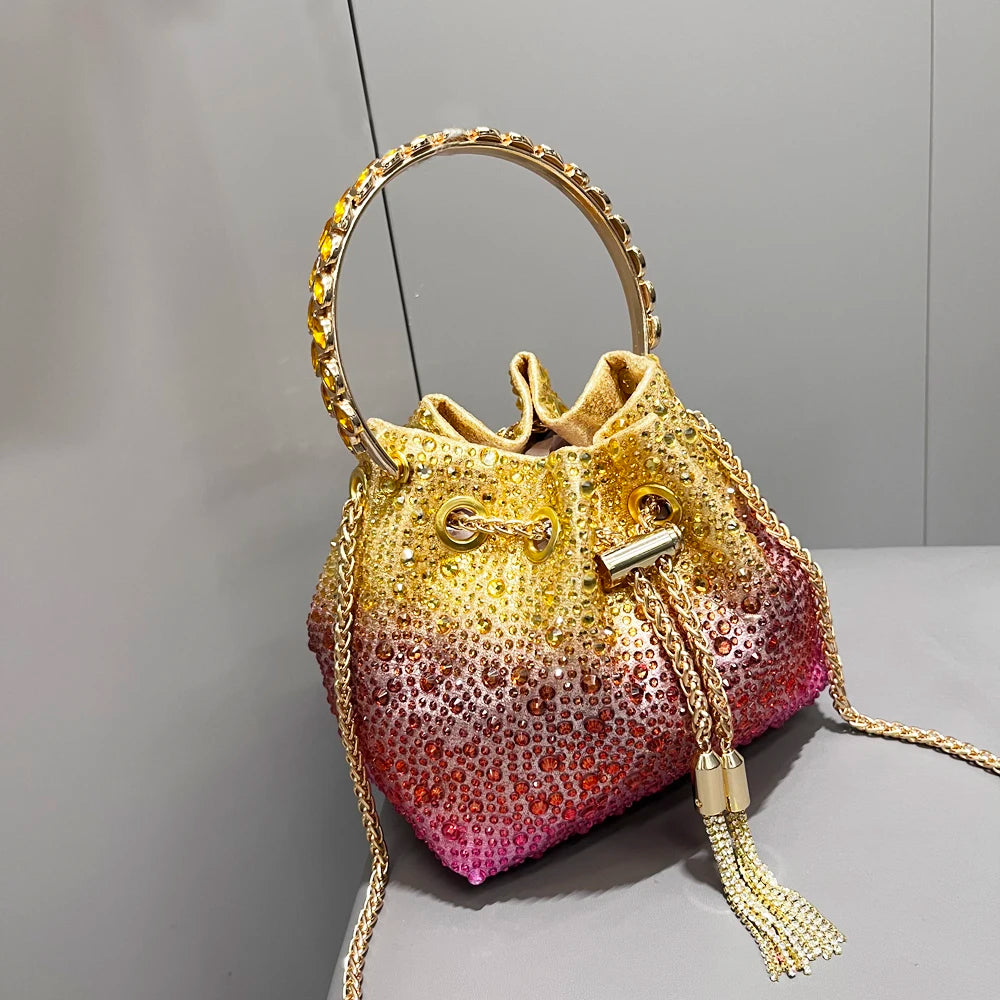 Crystal Bucket Evening Bag (Green Pink) | OWNLUXE