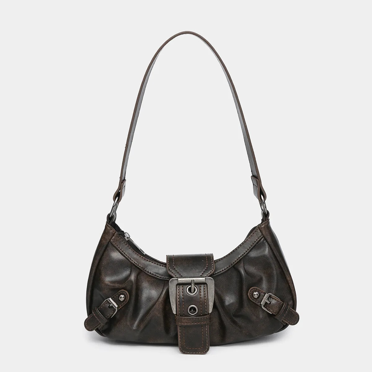 Patent Leather Saddle Bag – Retro Moto Shoulder Purse with Rivet Details