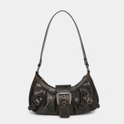 Patent Leather Saddle Bag – Retro Moto Shoulder Purse with Rivet Details