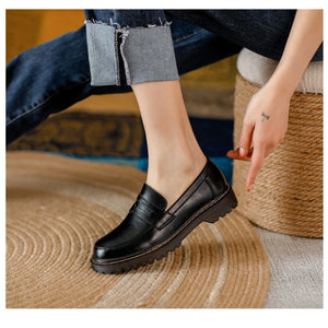 Classic Mary Jane Flats – Split Leather Slip-On Shoes for Casual Comfort