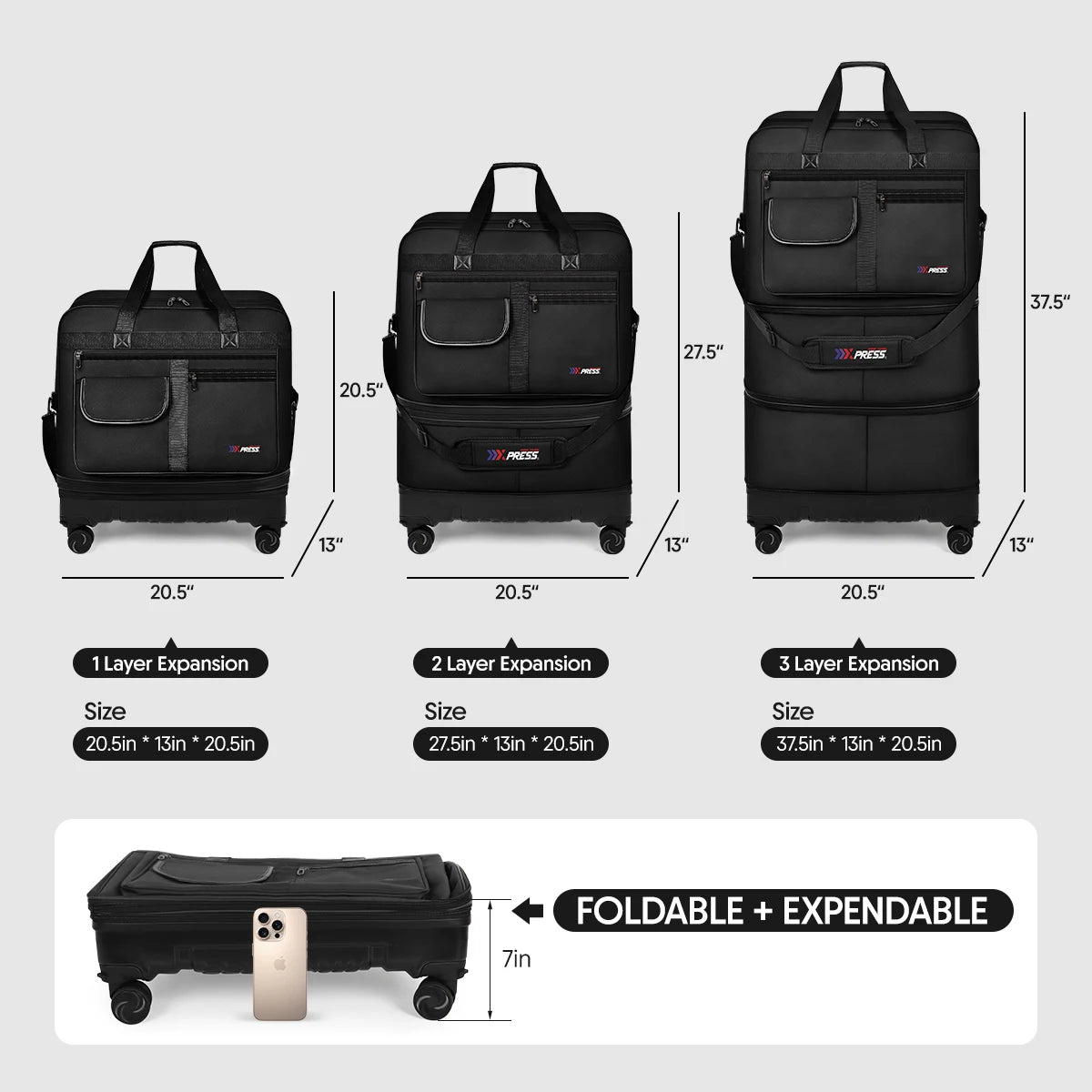 Foldable Rolling Travel Bag – Expandable Large Luggage