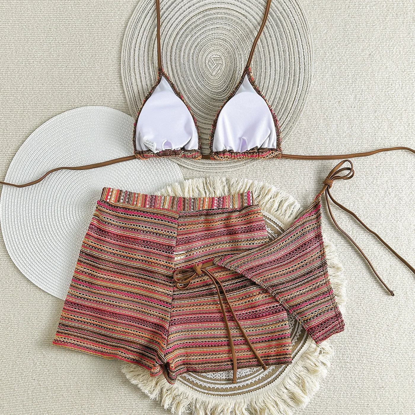 Knit Striped Halter Tankini Set | OWNLUXE