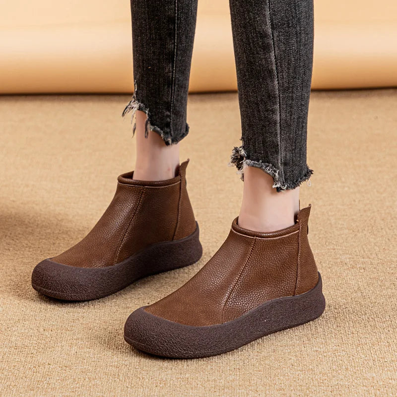 Women's Round Toe Leather Retro Boots – Shop at OWNLUXE