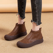 Women's Round Toe Leather Retro Boots – Shop at OWNLUXE