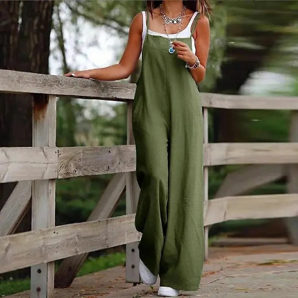 Chic Summer High-Waist Full-Length Jumpsuit – Skinny Casual Romper with Wide Leg Pants