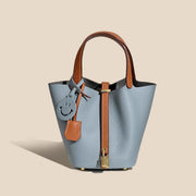 Genuine Cowhide Leather Bucket Bag - Fashion Lock Handbag with Phone Pocket | OWNLUXE