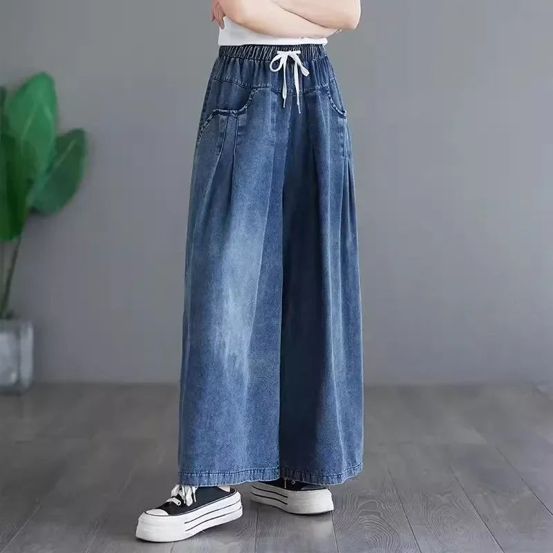 Denim Extended-Size Wide-Leg Pants | OWNLUXE