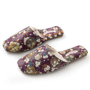 Plush Embroidered House Slippers with Rubber Sole