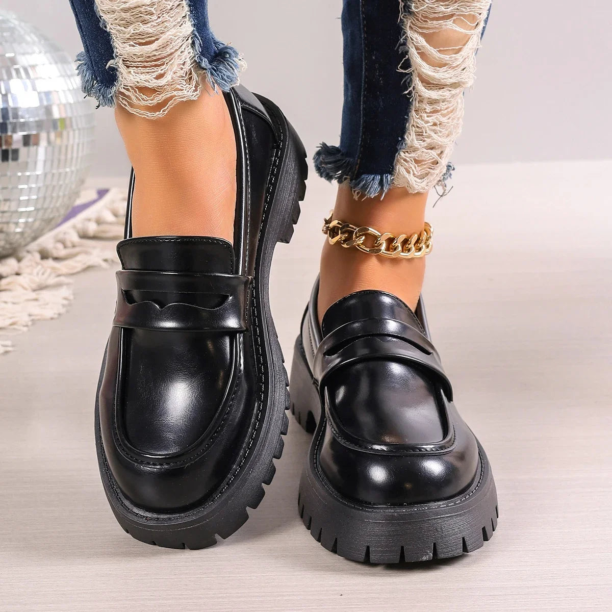 Women's Platform Leather Plus-Size Loafers – Shop at OWNLUXE