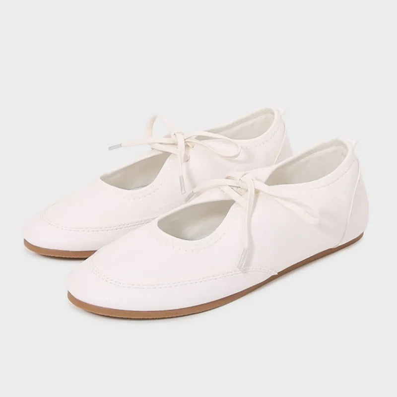 Women's Round Toe Lace Leather Loafers (White) – Shop at OWNLUXE