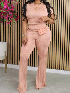 ✨ Women’s Summer 2-Piece Set – Short Sleeve Top &amp; High-Waisted Pants | Ensemble estival 2 pièces pour femme – Haut manches courtes et pantalon taille haute