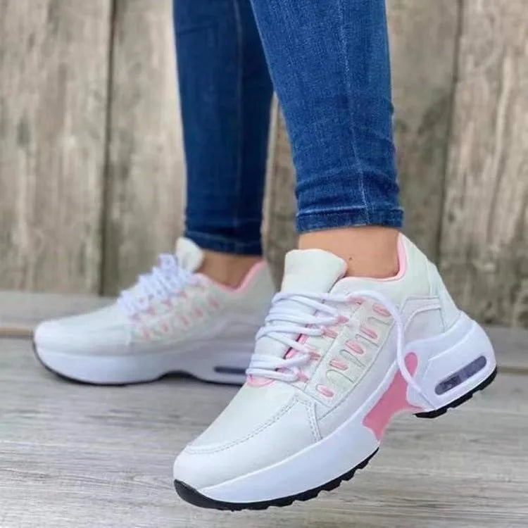 Everyday Low-Heel PU Sneakers – Lace-Up Comfort Shoes