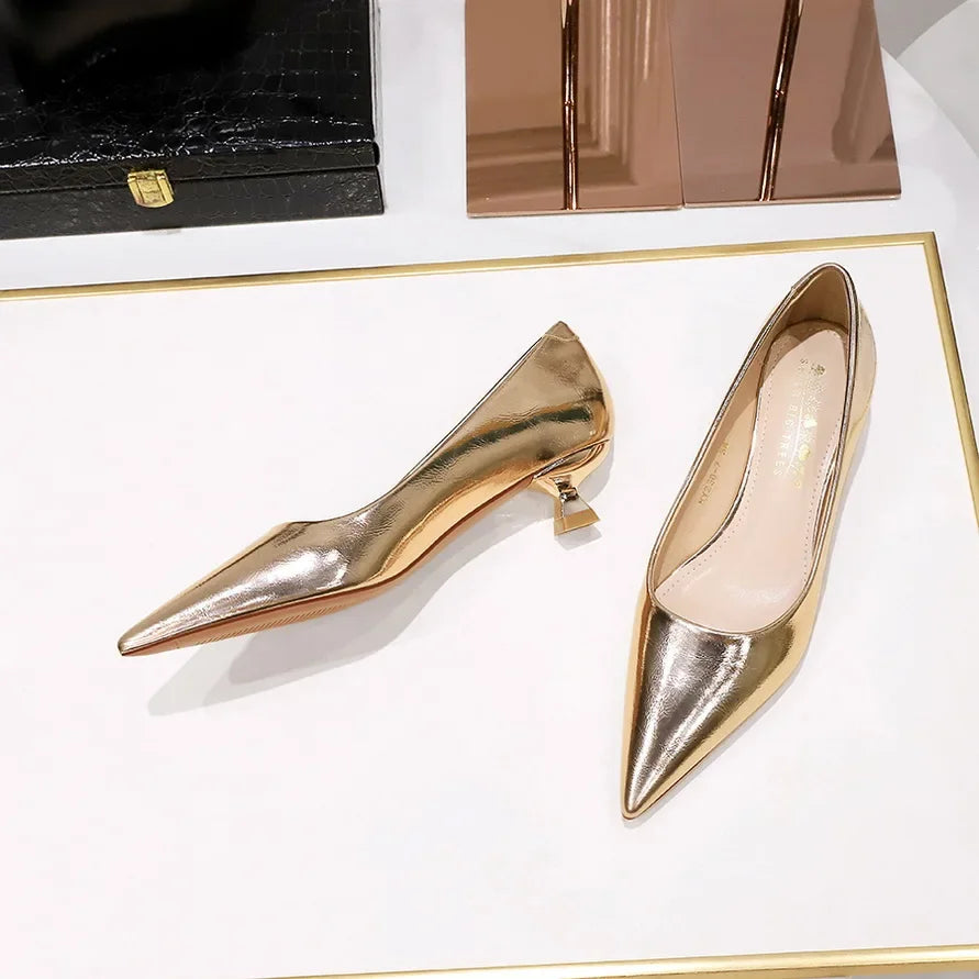 Women's Pointed Toe Leather Pumps (Champagne) – Shop at OWNLUXE