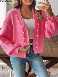 FairyShely 2025 Autumn Winter Long Sleeve Sweater Cardigan Women Solid Casual Cardigan Ladies Loose Short Knitted Coat Outwears