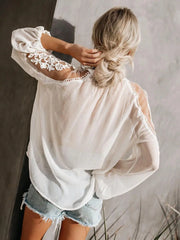 Women's Long Sleeve V-Neck Lace Top | OWNLUXE