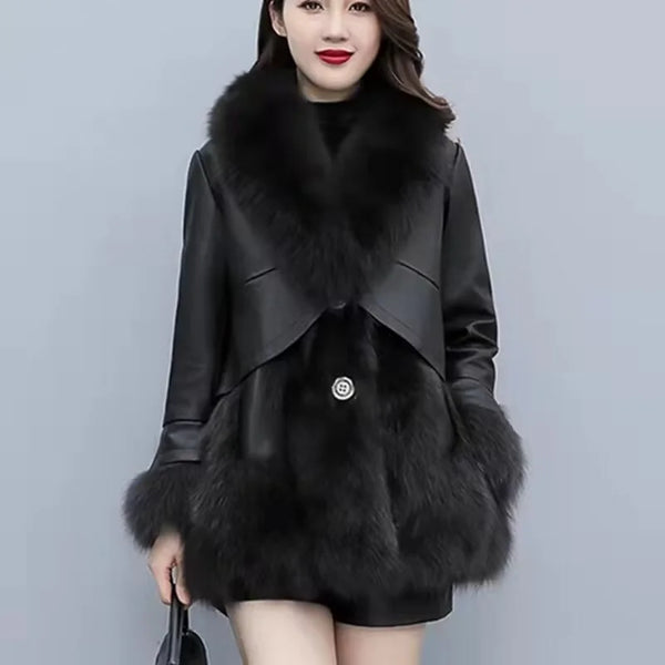 Women’s Patchwork Faux Fur Jacket – Mid-Length
