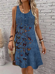 Floral Print Sleeveless Round-Neck Dress | OWNLUXE